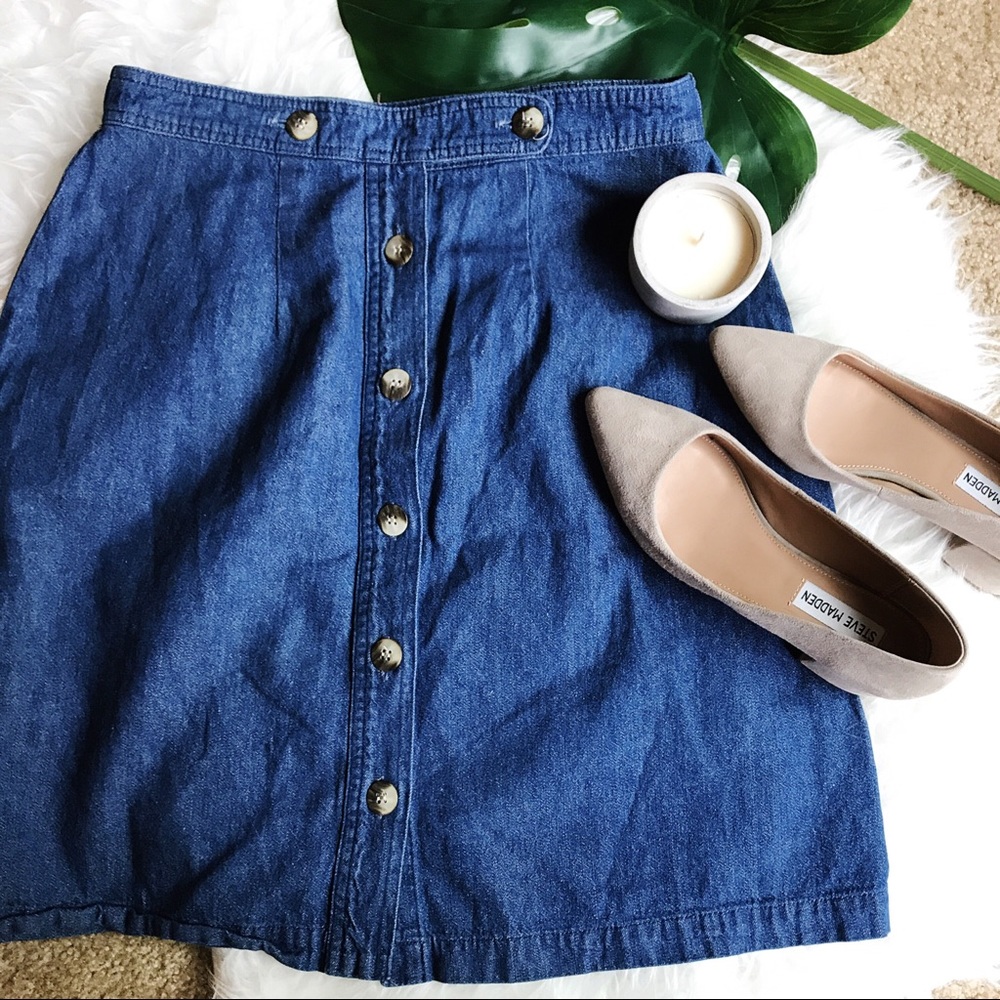 VTG Denim Button Front A-line Skirt